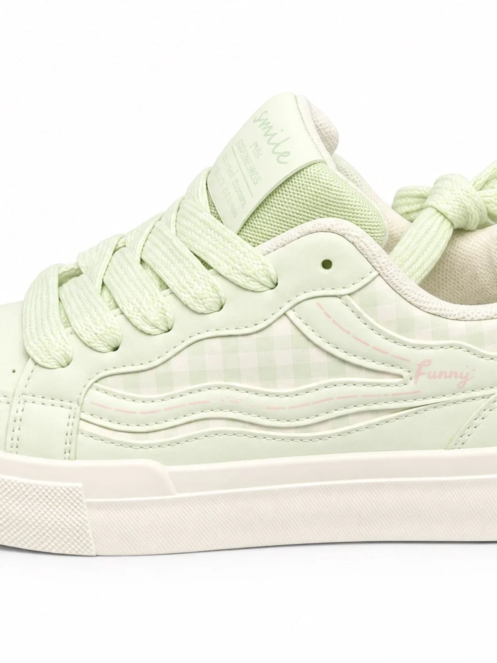 Kids Light Green Plaid Casual Sneakers - Funny